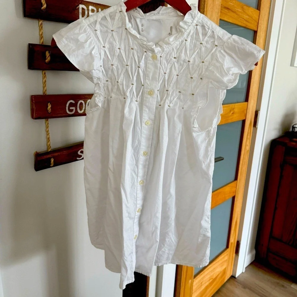 White Ruffle Sleeve Button-Front Blouse - Picture 2 of 11